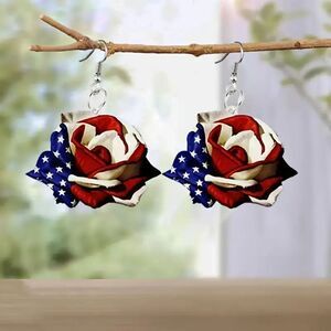 New - American Rose Dangling Earrings